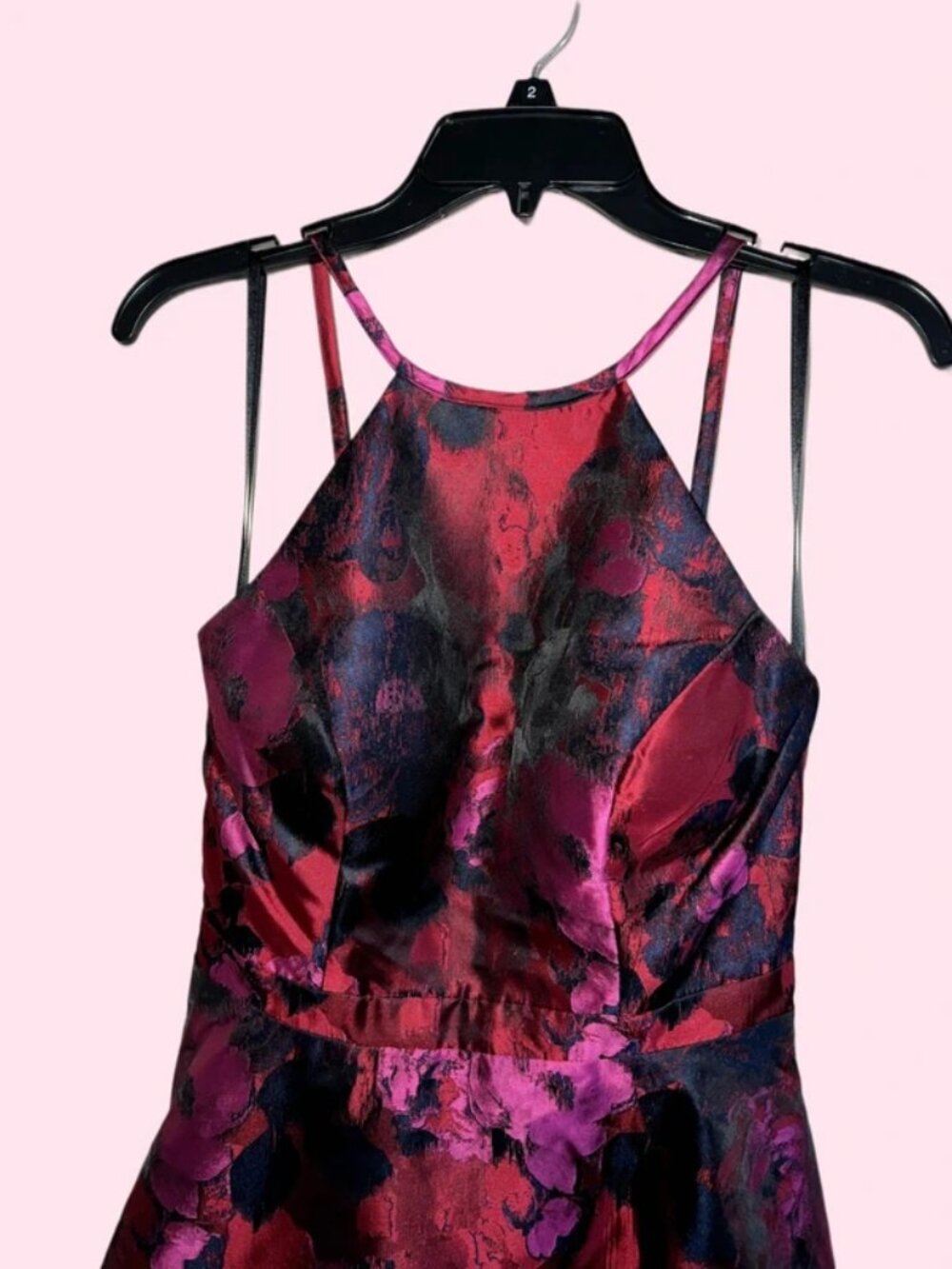 Xscape Size 6 Burgundy Pink Black Floral Jacquard Fit & Flare Cocktail Dress - Picture 2 of 6